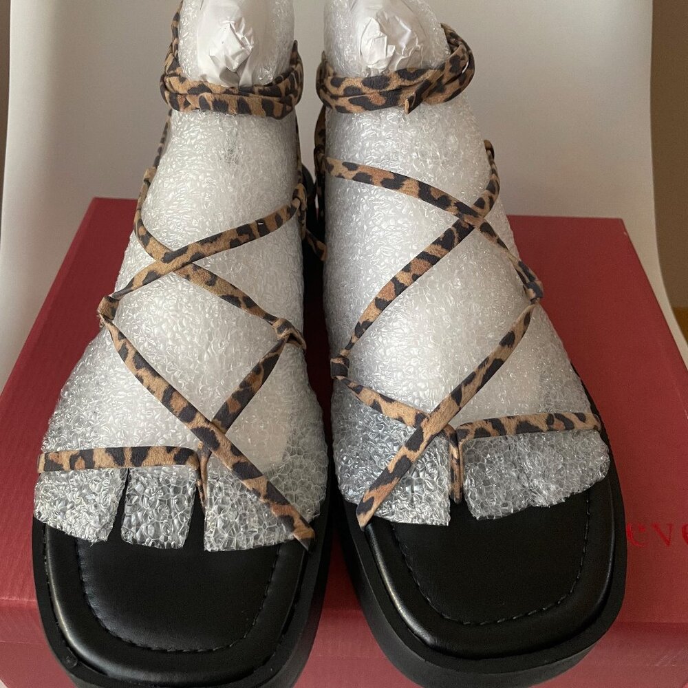 Anthropologie Tie-Up Platform Sandals By Maeve Leopard EUR size 39 NIB